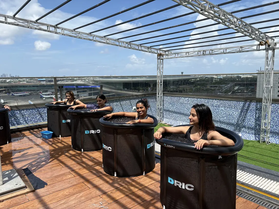 Ice baths on a rooftop